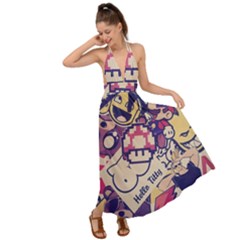 Retro Cartoon Hello Titty Parody Backless Maxi Beach Dress by Salman4z