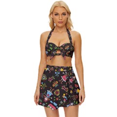 Cartoon Texture Vintage Style Bikini Top And Skirt Set  by Salman4z