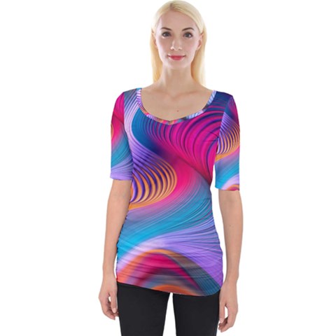 Colorful 3d Waves Creative Wave Waves Wavy Background Texture Wide Neckline Tee by Salman4z