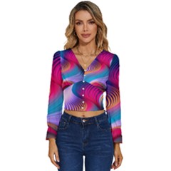 Colorful 3d Waves Creative Wave Waves Wavy Background Texture Long Sleeve V-neck Top by Salman4z