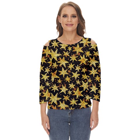 Shiny Glitter Stars Cut Out Wide Sleeve Top by Salman4z