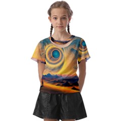Surrealist Fantasy Dream Moon Space Kids  Front Cut Tee by Jancukart