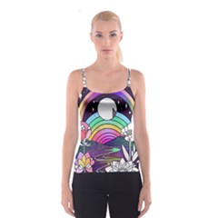Rainbow Fun Cute Minimal Doodle Drawing Art Spaghetti Strap Top by Jancukart