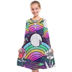 Rainbow Fun Cute Minimal Doodle Drawing Art Kids  Midi Sailor Dress by Jancukart