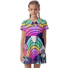 Rainbow Fun Cute Minimal Doodle Drawing Art Kids  Asymmetric Collar Dress by Jancukart