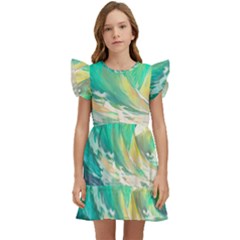 Waves Ocean Sea Tsunami Nautical 90 Kids  Winged Sleeve Dress by Jancukart
