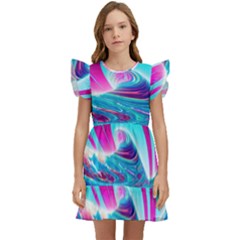 Tsunami Waves Ocean Sea Nautical Nature Water 3 Kids  Winged Sleeve Dress by Jancukart