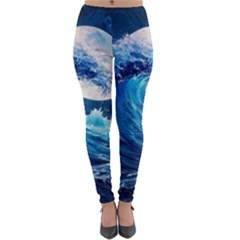 Tsunami Waves Ocean Sea Nautical Nature Water Moon Lightweight Velour Leggings by Jancukart