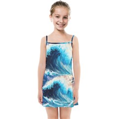 Tsunami Waves Ocean Sea Nautical Nature Water Arts Kids  Summer Sun Dress by Jancukart