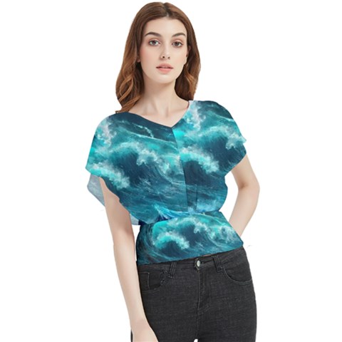 Thunderstorm Tsunami Tidal Wave Ocean Waves Sea Butterfly Chiffon Blouse by Jancukart