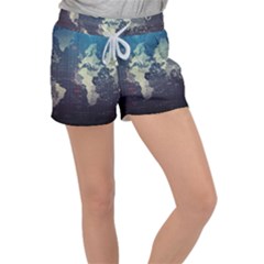 Vintage World Map Illustration Artwork Water Drop Digital Art Arts Women s Velour Lounge Shorts by Sudheng