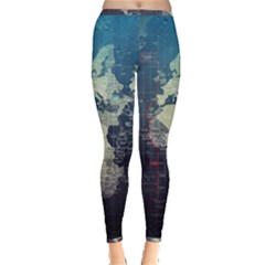 Vintage World Map Illustration Artwork Water Drop Digital Art Arts Inside Out Leggings by Sudheng