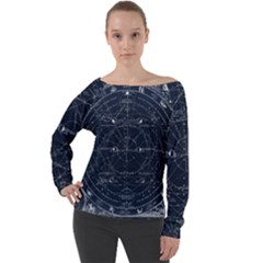Vintage Astrology Poster Off Shoulder Long Sleeve Velour Top by ConteMonfrey