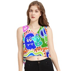Crazy Pop Art - Doodle Buddies  V-neck Cropped Tank Top by ConteMonfrey