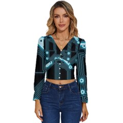 A Completely Seamless Background Design Circuitry Long Sleeve V-neck Top by Amaryn4rt