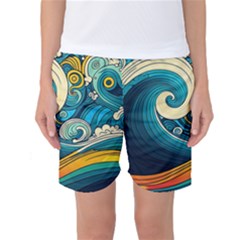 Waves Ocean Sea Abstract Whimsical Abstract Art 3 Women s Basketball Shorts by Wegoenart