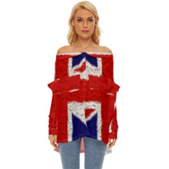 Union Jack Flag National Country Off Shoulder Chiffon Pocket Shirt by Celenk