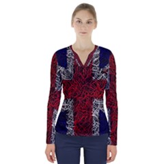 Union Jack Flag Uk Patriotic V-neck Long Sleeve Top by Celenk