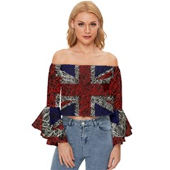 Union Jack Flag Uk Patriotic Off Shoulder Flutter Bell Sleeve Top by Celenk