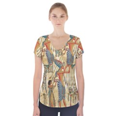 Egyptian Man Sun God Ra Amun Short Sleeve Front Detail Top by Celenk