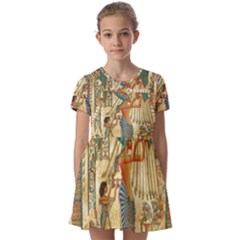 Egyptian Man Sun God Ra Amun Kids  Short Sleeve Pinafore Style Dress by Celenk