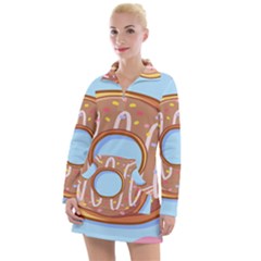 Dessert Food Donut Sweet Decor Chocolate Bread Women s Long Sleeve Casual Dress by Uceng