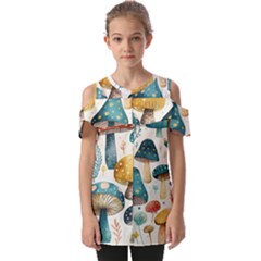 Mushroom Forest Fantasy Flower Nature Fold Over Open Sleeve Top by Uceng