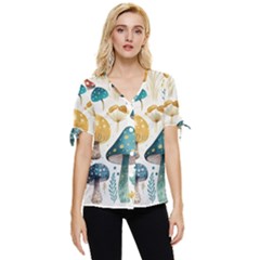 Mushroom Forest Fantasy Flower Nature Bow Sleeve Button Up Top by Uceng