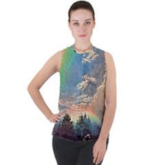 Abstract Art Psychedelic Arts Experimental Mock Neck Chiffon Sleeveless Top by Uceng