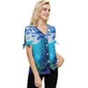 Blue Forrest Jungle,tree Trees Nature Landscape Bow Sleeve Button Up Top View3