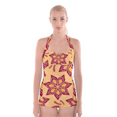 Flower Mandala Template Sketch Drawing Art Boyleg Halter Swimsuit  by Uceng