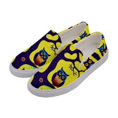 Owl Animal Cartoon Drawing Tree Nature Landscape Women s Canvas Slip Ons by Uceng