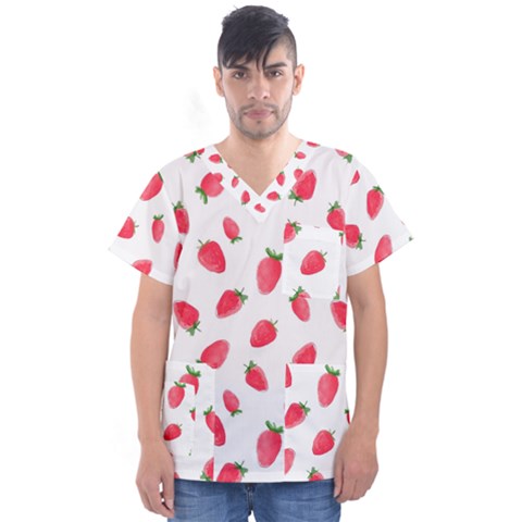 Strawberry Men s V-neck Scrub Top by SychEva