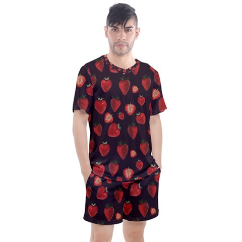 Watercolor Strawberry Men s Mesh Tee And Shorts Set by SychEva