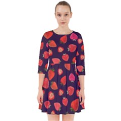 Strawberry On Black Smock Dress by SychEva