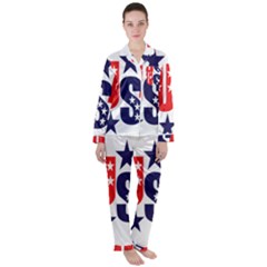 Usa Stars Fourth Of July Symbol America Usa Stars Women s Long Sleeve Satin Pajamas Set	 by Wegoenart