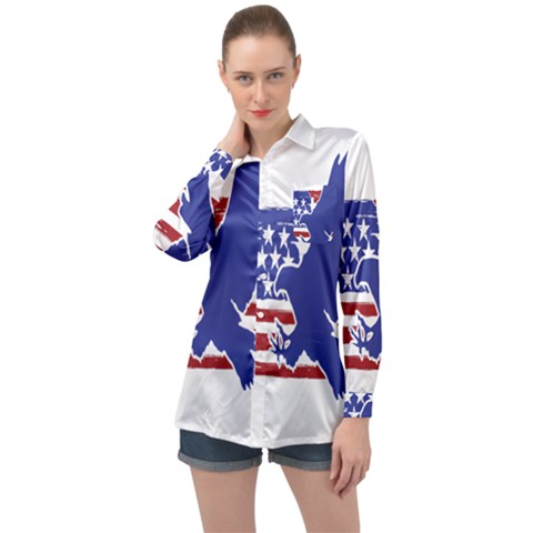 Usa Flag Eagle Symbol American Bald Eagle Country Long Sleeve Satin Shirt by Wegoenart
