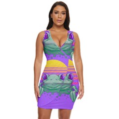 Frog Animal Sun Amphibian Figure Digital Art Draped Bodycon Dress by Wegoenart