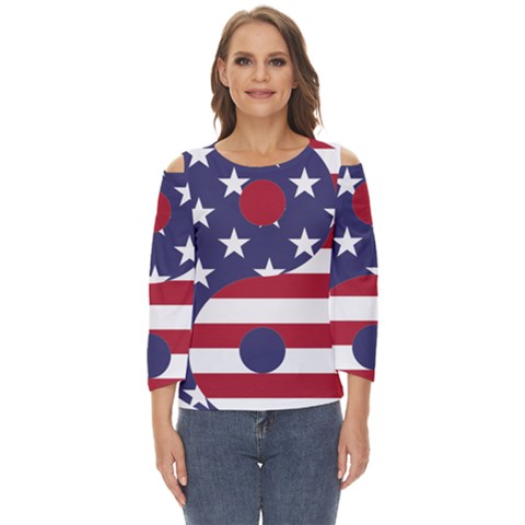 Yang Yin America Flag Abstract Art Asian Balance Cut Out Wide Sleeve Top by Wegoenart
