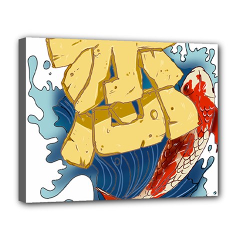 Wave Fish Koi Splash Character Carp Canvas 14  X 11  (stretched) by Wegoenart