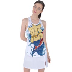 Wave Fish Koi Splash Character Carp Racer Back Mesh Tank Top by Wegoenart