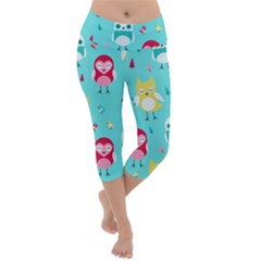 Owls Owl Bird Cute Animal Art Vector  Pattern Colorful Lightweight Velour Capri Yoga Leggings by Salman4z