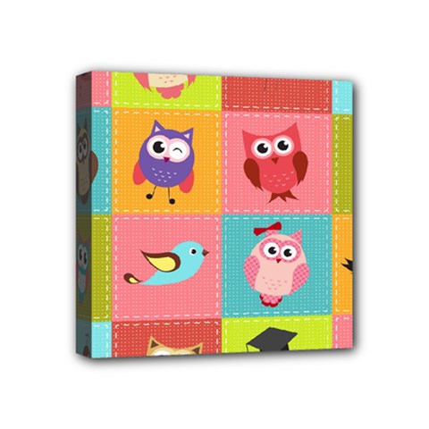 Owls Pattern Abstract Art Vector Cartoon Mini Canvas 4  X 4  (stretched) by Salman4z