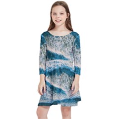 Waves Wave Nature Beach Kids  Quarter Sleeve Skater Dress by Salman4z