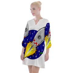 Rocket Ship Launch Vehicle Moon Open Neck Shift Dress by Salman4z