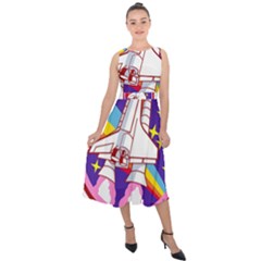 Badge Patch Pink Rainbow Rocket Midi Tie-back Chiffon Dress by Salman4z