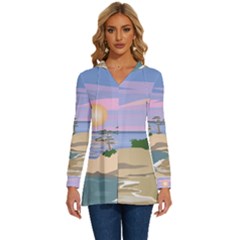Vacation Island Sunset Sunrise Long Sleeve Drawstring Hooded Top by Salman4z