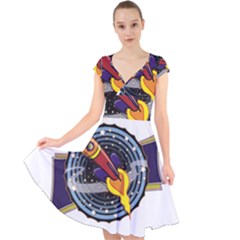 Rocket Space Clipart Illustrator Cap Sleeve Front Wrap Midi Dress by Salman4z