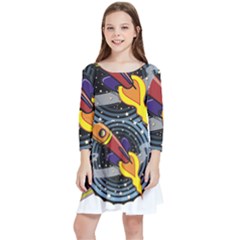 Rocket Space Clipart Illustrator Kids  Quarter Sleeve Skater Dress by Salman4z