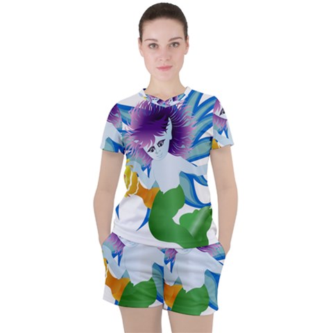 Mermaid Fantasy Undersea Merman Women s Tee And Shorts Set by Salman4z